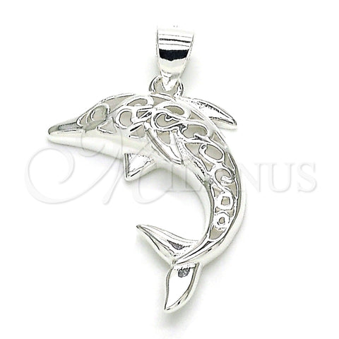 Dije Elegante 05.398.0053 Plata Rodinada, Diseño de Delfín, Pulido, Crudo