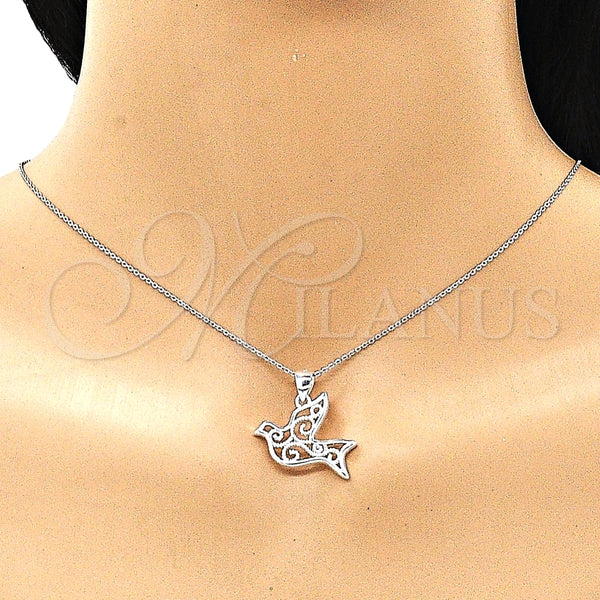 Dije Elegante 05.398.0055 Plata Rodinada, Diseño de Pajaro, Pulido, Crudo