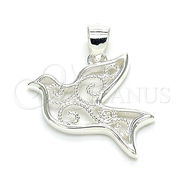 Dije Elegante 05.398.0055 Plata Rodinada, Diseño de Pajaro, Pulido, Crudo