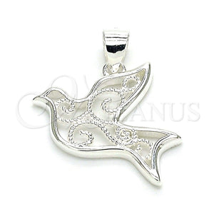 Dije Elegante 05.398.0055 Plata Rodinada, Diseño de Pajaro, Pulido, Crudo