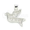 Dije Elegante 05.398.0055 Plata Rodinada, Diseño de Pajaro, Pulido, Crudo