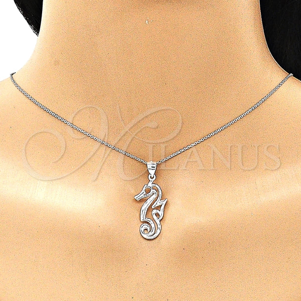 Dije Elegante 05.398.0059 Plata Rodinada, Diseño de Caballo de Mar, Pulido, Crudo
