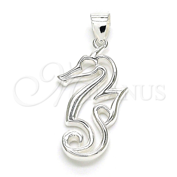 Dije Elegante 05.398.0059 Plata Rodinada, Diseño de Caballo de Mar, Pulido, Crudo