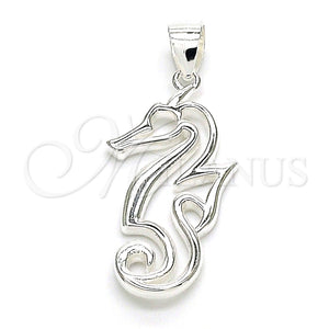 Dije Elegante 05.398.0059 Plata Rodinada, Diseño de Caballo de Mar, Pulido, Crudo
