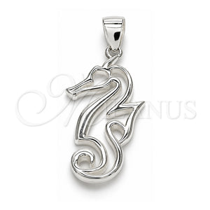 Dije Elegante 05.398.0059 Plata Rodinada, Diseño de Caballo de Mar, Pulido, Crudo