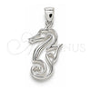 Dije Elegante 05.398.0059 Plata Rodinada, Diseño de Caballo de Mar, Pulido, Crudo