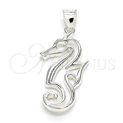 Dije Elegante 05.398.0059 Plata Rodinada, Diseño de Caballo de Mar, Pulido, Crudo