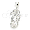 Dije Elegante 05.398.0059 Plata Rodinada, Diseño de Caballo de Mar, Pulido, Crudo