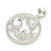 Dije Elegante 05.398.0060 Plata Rodinada, Diseño de Caballo de Mar y Concha, Pulido, Crudo