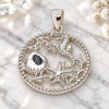 Dije Elegante 05.398.0060 Plata Rodinada, Diseño de Caballo de Mar y Concha, Pulido, Crudo