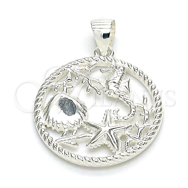 Dije Elegante 05.398.0060 Plata Rodinada, Diseño de Caballo de Mar y Concha, Pulido, Crudo