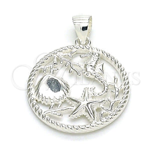Dije Elegante 05.398.0060 Plata Rodinada, Diseño de Caballo de Mar y Concha, Pulido, Crudo