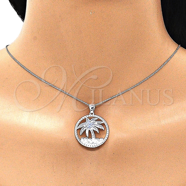 Dije Elegante 05.398.0062 Plata Rodinada, Diseño de Palmera, Pulido, Crudo