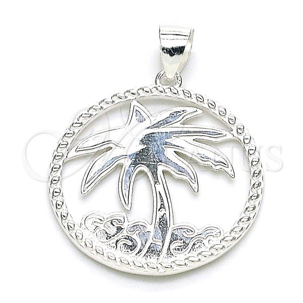 Dije Elegante 05.398.0062 Plata Rodinada, Diseño de Palmera, Pulido, Crudo