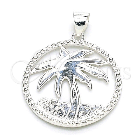 Dije Elegante 05.398.0062 Plata Rodinada, Diseño de Palmera, Pulido, Crudo