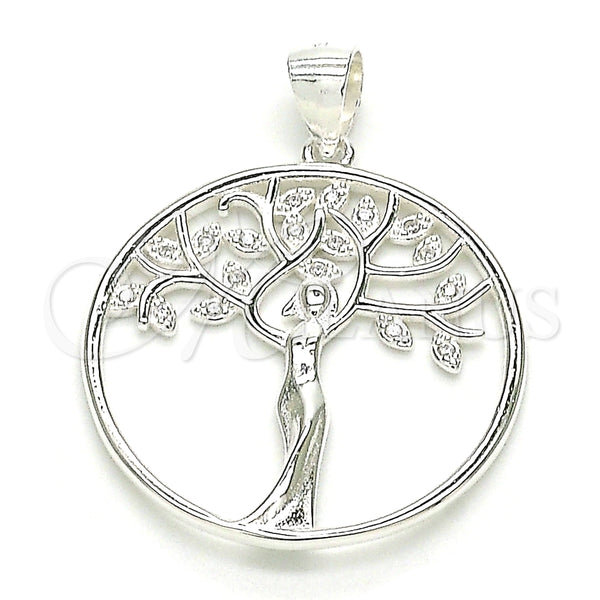 Dije Elegante 05.398.0063 Plata Rodinada, Diseño de Ãrbol, con Micro Pave Blanca, Pulido, Crudo