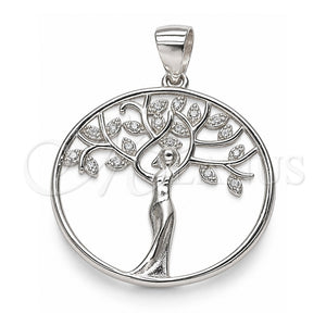 Dije Elegante 05.398.0063 Plata Rodinada, Diseño de Ãrbol, con Micro Pave Blanca, Pulido, Crudo