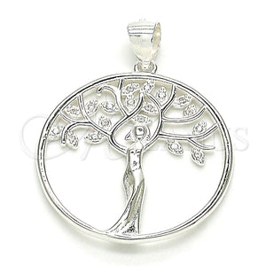 Dije Elegante 05.398.0063 Plata Rodinada, Diseño de Ãrbol, con Micro Pave Blanca, Pulido, Crudo