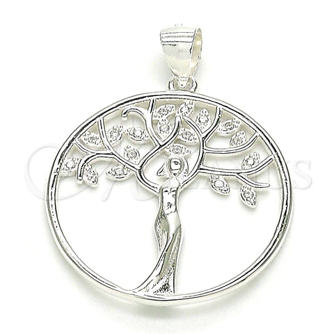 Dije Elegante 05.398.0063 Plata Rodinada, Diseño de Ãrbol, con Micro Pave Blanca, Pulido, Crudo