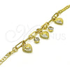 Pulsera de Dije 03.63.2230.08 Oro Laminado, Diseño de Corazón y Paperclip, con Blanca Cristal, Pulido, Tono Dorado (03 MM Thickness, 8 Inches Length)