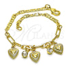 Pulsera de Dije 03.63.2230.08 Oro Laminado, Diseño de Corazón y Paperclip, con Blanca Cristal, Pulido, Tono Dorado (03 MM Thickness, 8 Inches Length)