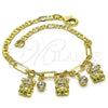 Pulsera de Dije 03.63.2231.08 Oro Laminado, Diseño de Osito y Paperclip, con Blanca Cristal, Pulido, Tono Dorado (03 MM Thickness, 8 Inches Length)