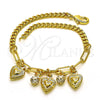 Pulsera de Dije 03.63.2233.07 Oro Laminado, Diseño de Corazón y Paperclip, con Blanca Cristal, Pulido, Tono Dorado (04 MM Thickness, 7 Inches Length)