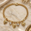 Pulsera de Dije 03.63.2233.07 Oro Laminado, Diseño de Corazón y Paperclip, con Cristal Blanca, Pulido, Tono Dorado (Grosor 04 MM, 7 Pulgadas de Largo)