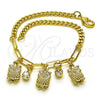 Pulsera de Dije 03.63.2235.08 Oro Laminado, Diseño de Búho y Paperclip, con Blanca Cristal, Pulido, Tono Dorado (04 MM Thickness, 8 Inches Length)