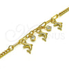 Pulsera de Dije 03.63.2236.08 Oro Laminado, Diseño de Delfín y Paperclip, con Blanca Cristal, Pulido, Tono Dorado (04 MM Thickness, 8 Inches Length)