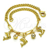 Pulsera de Dije 03.63.2236.08 Oro Laminado, Diseño de Delfín y Paperclip, con Blanca Cristal, Pulido, Tono Dorado (04 MM Thickness, 8 Inches Length)