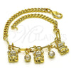 Pulsera de Dije 03.63.2237.07 Oro Laminado, Diseño de Osito y Paperclip, con Blanca Cristal, Pulido, Tono Dorado (04 MM Thickness, 7 Inches Length)