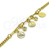 Pulsera de Dije 03.63.2239.07 Oro Laminado, Diseño de Ancla y Paperclip, con Blanca Cristal, Pulido, Tono Dorado (04 MM Thickness, 7 Inches Length)