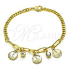 Pulsera de Dije 03.63.2239.07 Oro Laminado, Diseño de Ancla y Paperclip, con Blanca Cristal, Pulido, Tono Dorado (04 MM Thickness, 7 Inches Length)