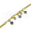 Pulsera de Dije 03.63.2240.08 Oro Laminado, Diseño de Ojo Griego y Paperclip, con Blanca Cristal, Resinado Azul, Tono Dorado (04 MM Thickness, 8 Inches Length)