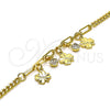 Pulsera de Dije 03.63.2242.07 Oro Laminado, Diseño de Trébol de Cuatro Hojas y Paperclip, con Blanca Cristal, Pulido, Tono Dorado (04 MM Thickness, 7 Inches Length)