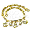Pulsera de Dije 03.63.2242.07 Oro Laminado, Diseño de Trébol de Cuatro Hojas y Paperclip, con Blanca Cristal, Pulido, Tono Dorado (04 MM Thickness, 7 Inches Length)