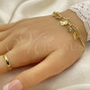 Pulsera de Dije 03.63.2243.07 Oro Laminado, Diseño de Mariposa y Paperclip, con Blanca Cristal, Pulido, Tono Dorado (04 MM Thickness, 7 Inches Length)
