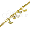 Pulsera de Dije 03.63.2243.07 Oro Laminado, Diseño de Mariposa y Paperclip, con Blanca Cristal, Pulido, Tono Dorado (04 MM Thickness, 7 Inches Length)