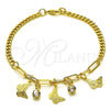 Pulsera de Dije 03.63.2243.07 Oro Laminado, Diseño de Mariposa y Paperclip, con Blanca Cristal, Pulido, Tono Dorado (04 MM Thickness, 7 Inches Length)