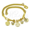 Pulsera de Dije 03.63.2244.08 Oro Laminado, Diseño de Tortuga y Paperclip, con Cristal Blanca, Pulido, Tono Dorado (Grosor 04 MM, 8 Pulgadas de Largo)