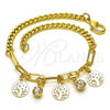 Pulsera de Dije 03.63.2245.07 Oro Laminado, Diseño de Ãrbol y Paperclip, con Blanca Cristal, Pulido, Tono Dorado (04 MM Thickness, 7 Inches Length)