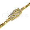 Pulsera Elegante 03.283.0220.08 Oro Laminado, Diseño de Candado y Corazón, con Blanca Micro Pave, Pulido, Tono Dorado (05 MM Thickness, 8 Inches Length)