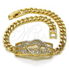 Pulsera Elegante 03.283.0220.08 Oro Laminado, Diseño de Candado y Corazón, con Blanca Micro Pave, Pulido, Tono Dorado (05 MM Thickness, 8 Inches Length)