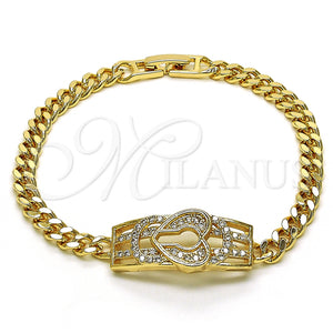 Pulsera Elegante 03.283.0220.08 Oro Laminado, Diseño de Candado y Corazón, con Blanca Micro Pave, Pulido, Tono Dorado (05 MM Thickness, 8 Inches Length)