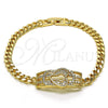 Pulsera Elegante 03.283.0220.08 Oro Laminado, Diseño de Candado y Corazón, con Blanca Micro Pave, Pulido, Tono Dorado (05 MM Thickness, 8 Inches Length)