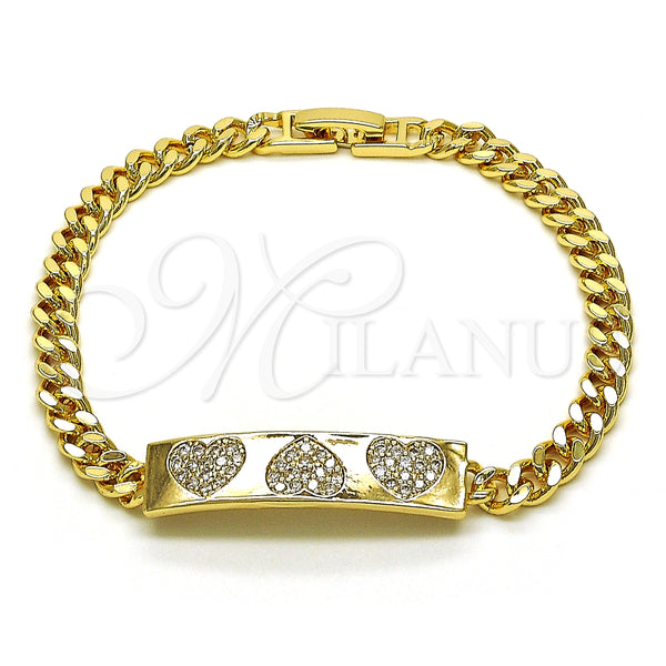 Pulsera Elegante 03.283.0221.08 Oro Laminado, Diseño de Corazón, con Blanca Micro Pave, Pulido, Tono Dorado (05 MM Thickness, 8 Inches Length)