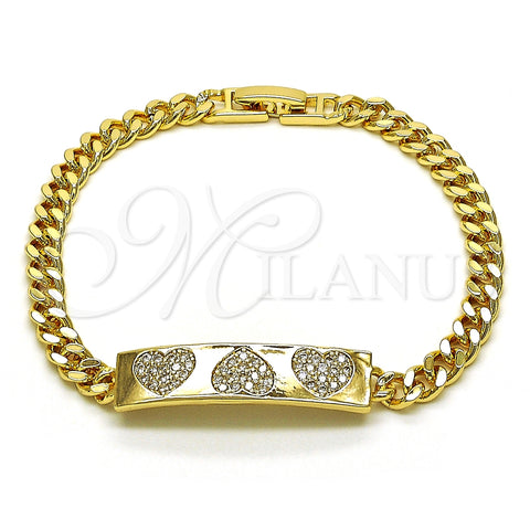 Pulsera Elegante 03.283.0221.08 Oro Laminado, Diseño de Corazón, con Blanca Micro Pave, Pulido, Tono Dorado (05 MM Thickness, 8 Inches Length)
