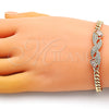 Pulsera Elegante 03.283.0226.07 Oro Laminado, Diseño de Baguette, con Blanca Micro Pave, Pulido, Tono Dorado (05 MM Thickness, 7 Inches Length)