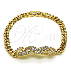 Pulsera Elegante 03.283.0226.07 Oro Laminado, Diseño de Baguette, con Blanca Micro Pave, Pulido, Tono Dorado (05 MM Thickness, 7 Inches Length)